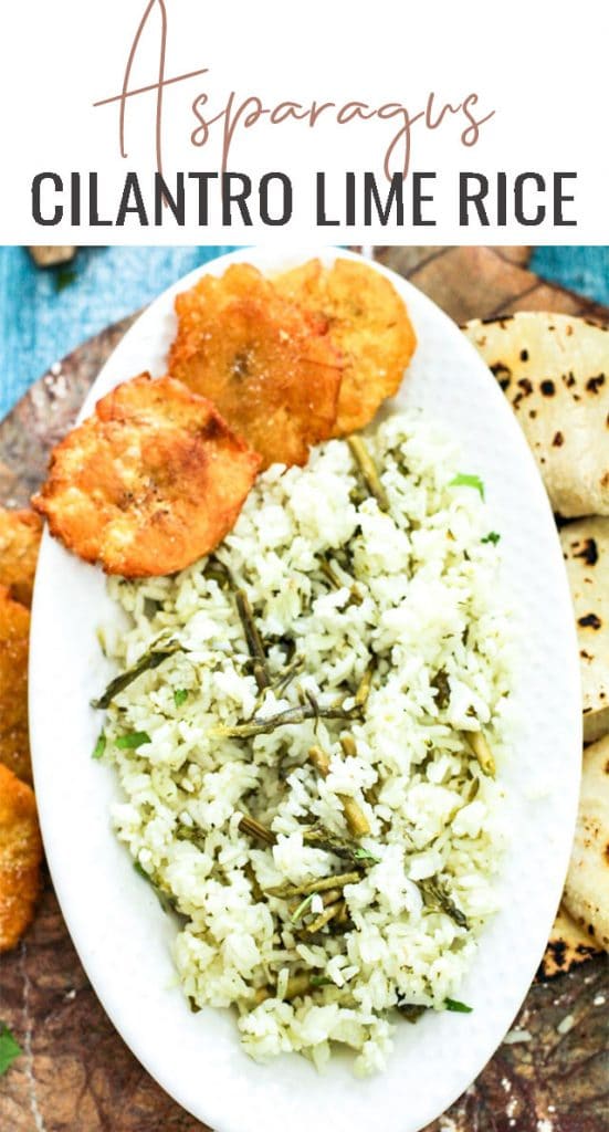 pot of rice and asparagus with plantains