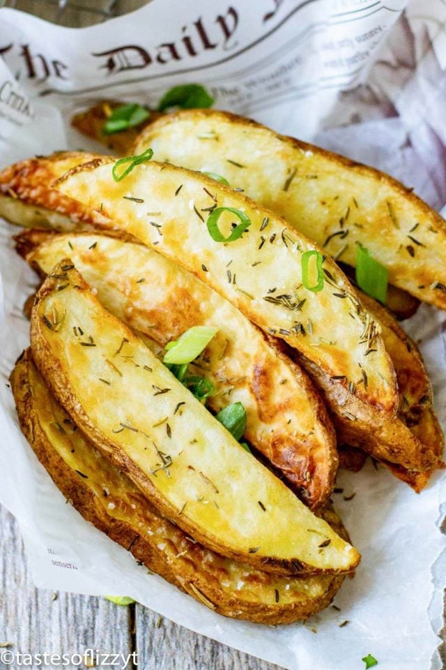 basket of air fryer potato wedges