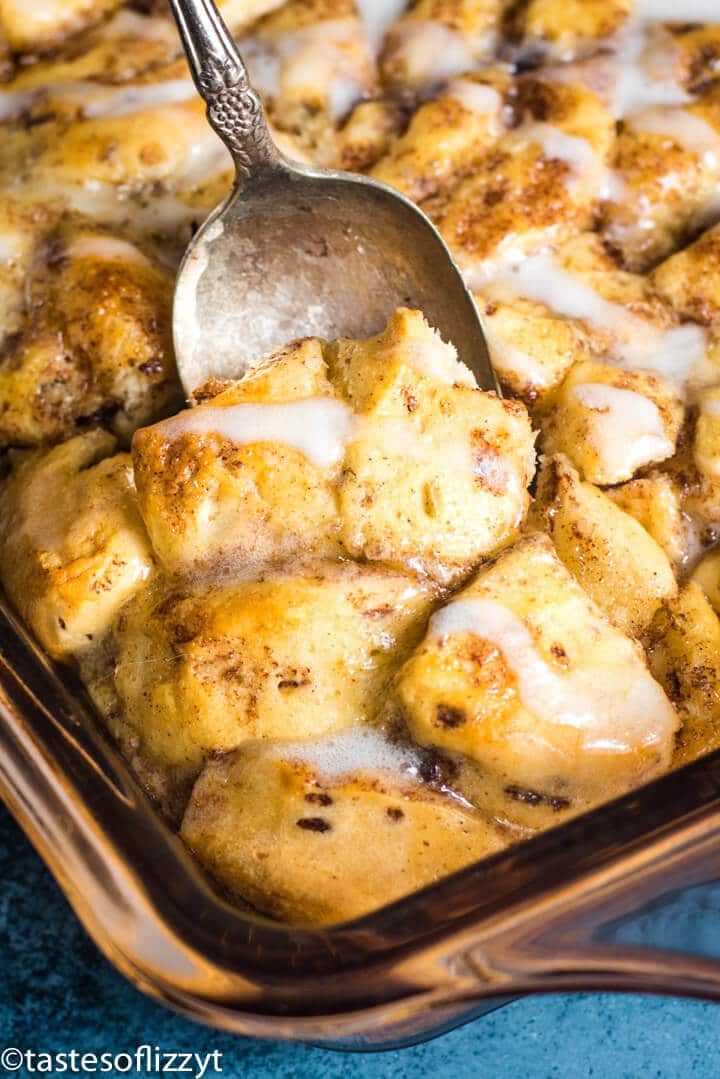 A close up of food, with Cinnamon roll