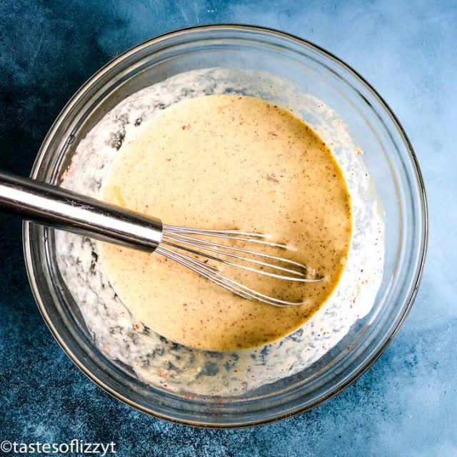 eggs and milk in a mixing bowl