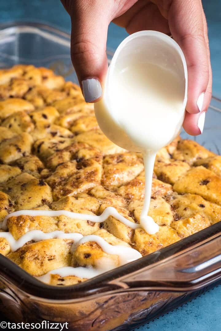 powdered sugar glaze poured on casserole