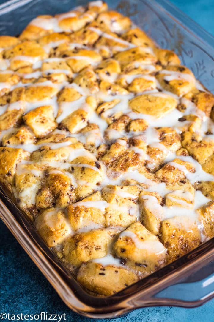 cinnamon roll casserole in a baking dish