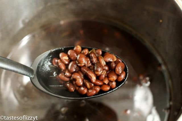 A close up of a beans on a spoon