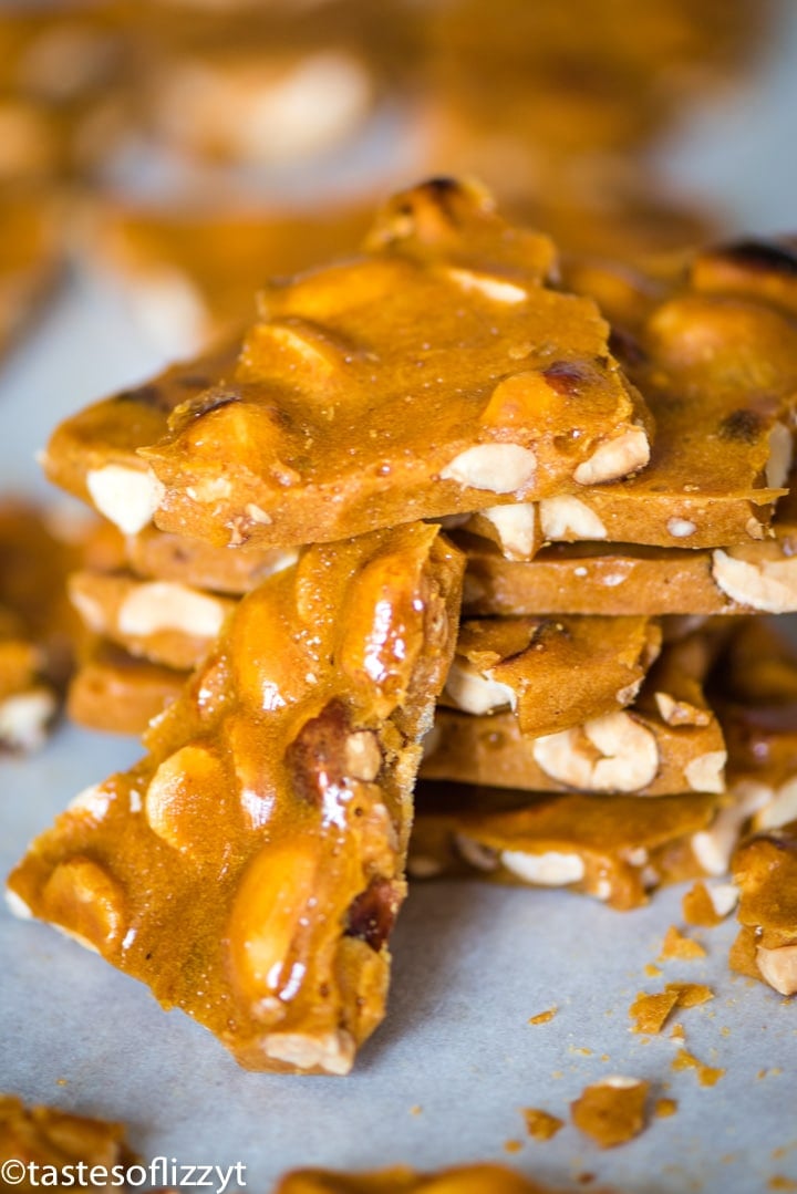 A close up of peanut brittle