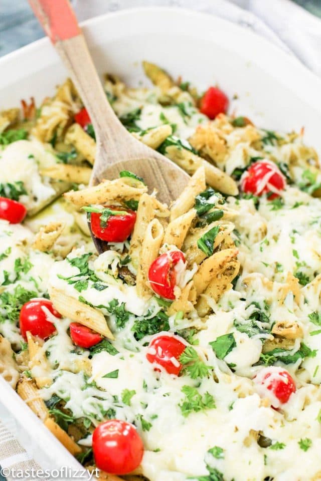 casserole with pasta and pesto