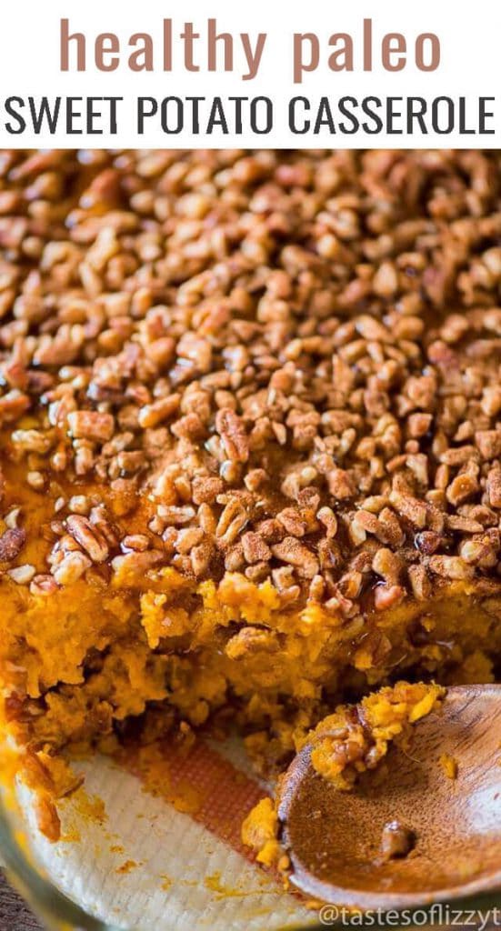 sweet potato casserole with a wooden spoon