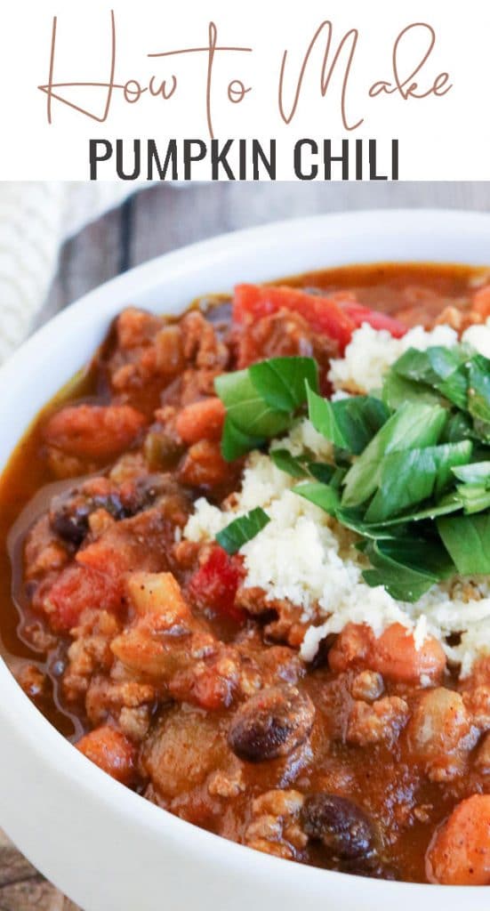 A close up of a bowl of pumpkin chili