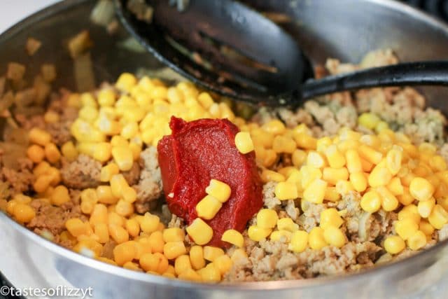 turkey chimichanga filling in skillet