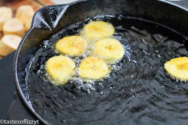 frying plantains in oil