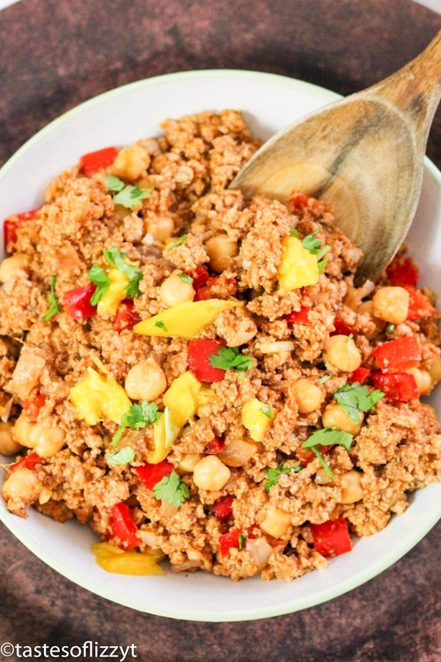 Use turkey in a new way with this Turkey Picadillo recipe! This Latin American hash is full of sweet mango. Use the leftovers in tacos or empanadas.