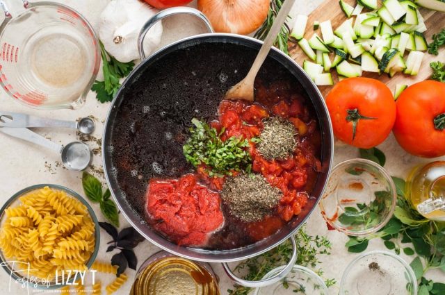 ingredients for soup in a saucepan