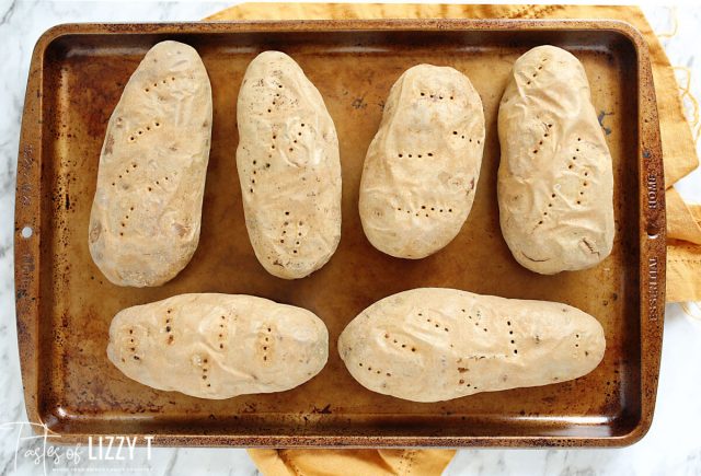 baked potatoes on a baking sheet