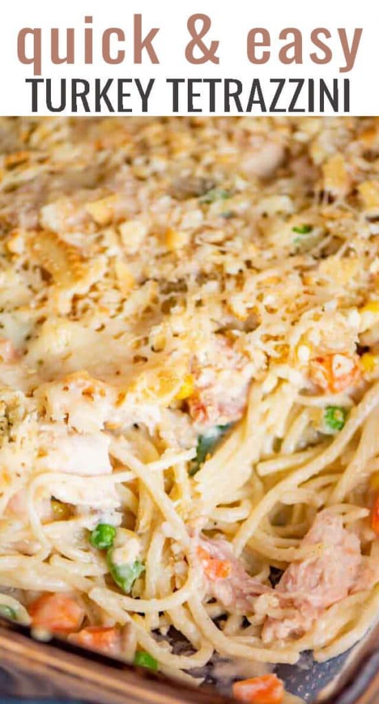 Use leftover turkey in this easy turkey casserole! Creamy Turkey Tetrazzini is full of pasta, vegetables and a homemade parmesan sauce.