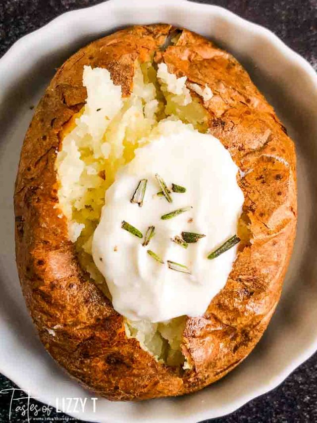 overhead view of baked potato