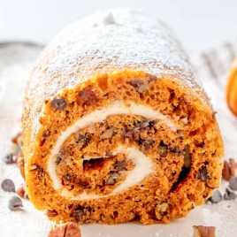 face on Chocolate Pecan Pumpkin Roll