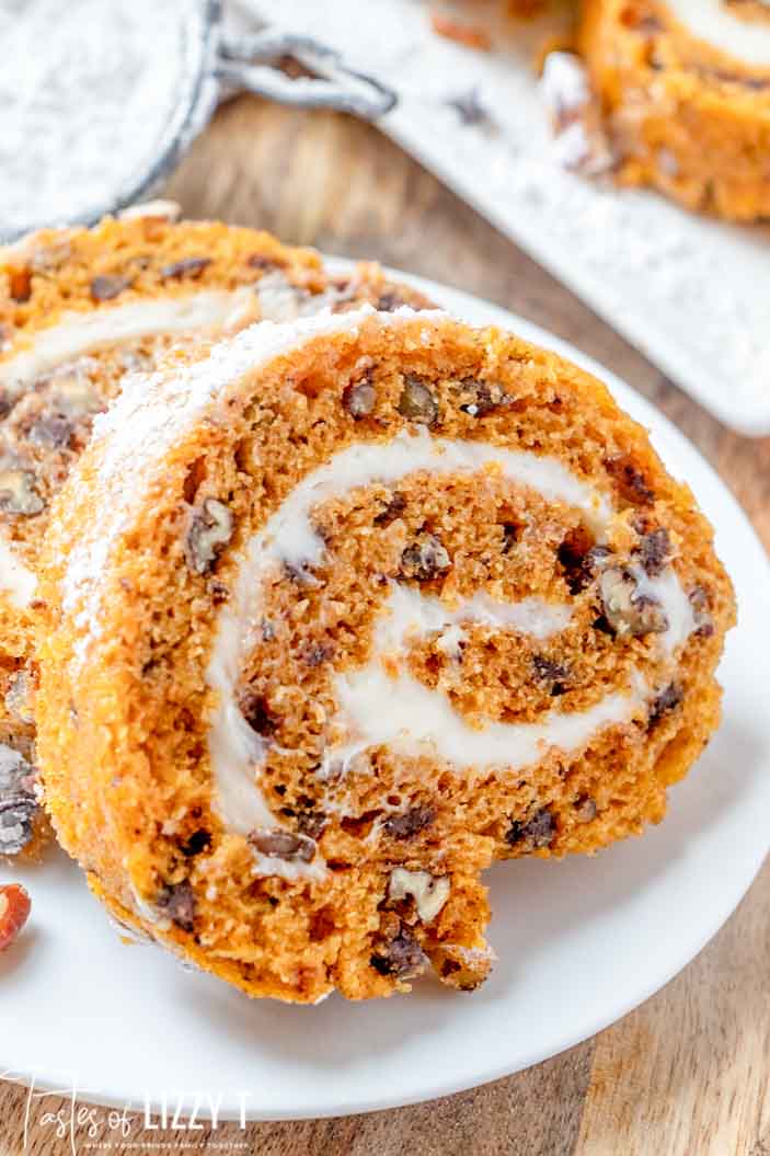 slices of pumpkin roll on a plate