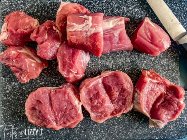 A close up of uncooked sliced pork tenderloin