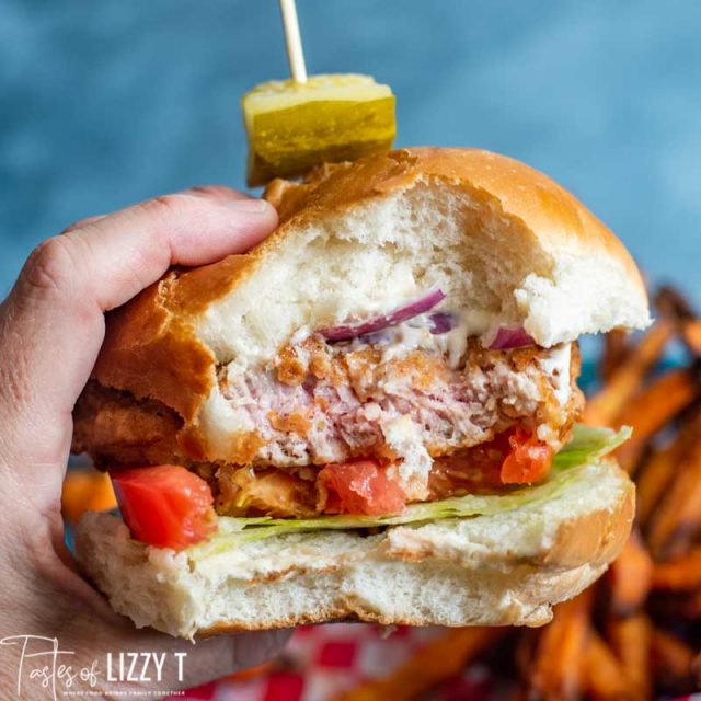 half of a Fried Pork Tenderloin Sandwich