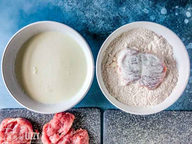 dredging pork tenderloin in flour