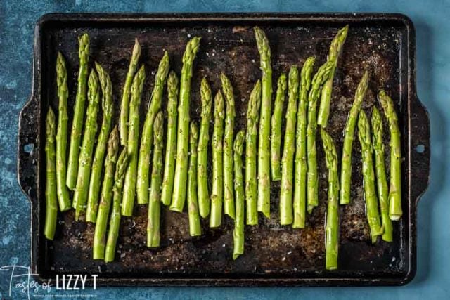 asparagus on a baking pan