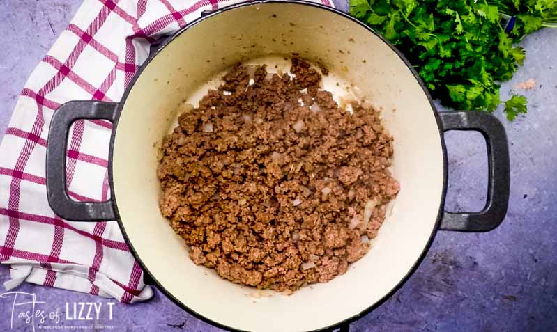 A pan of browned beef