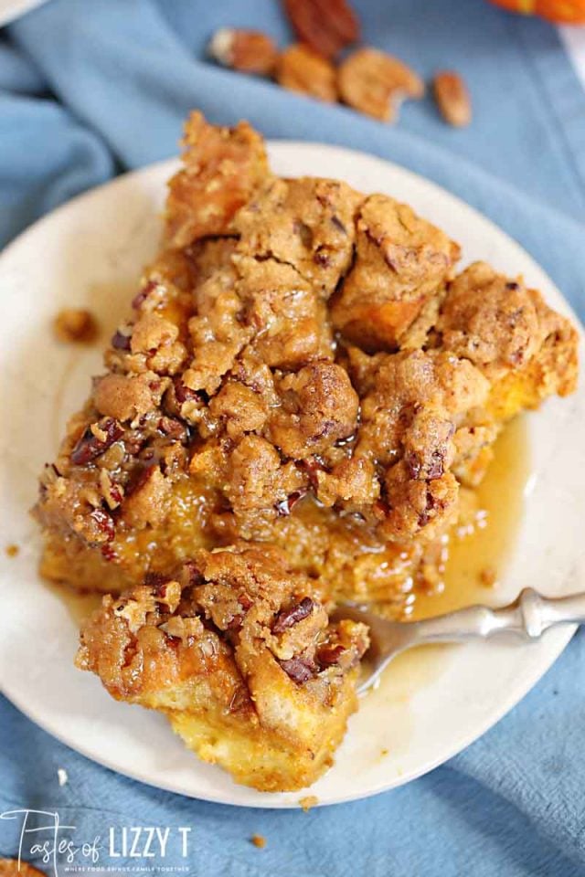 a slice of fresh toast casserole on a plate