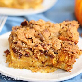 Pumpkin French Toast Casserole with streusel topping