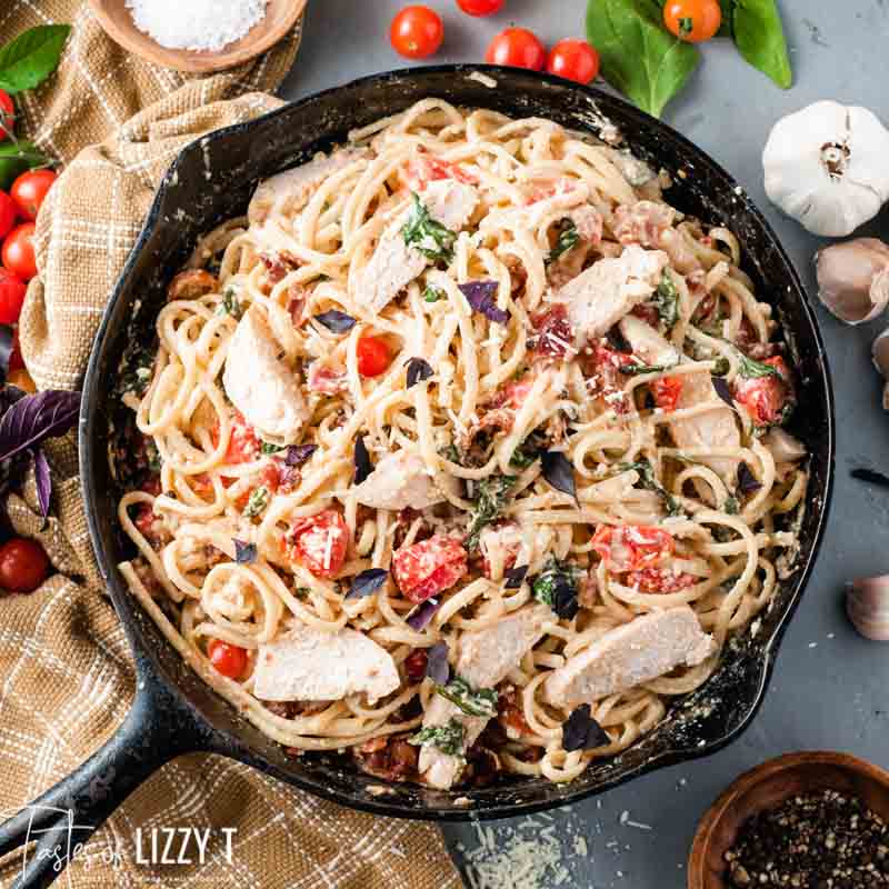 skillet of Tuscan Chicken Pasta