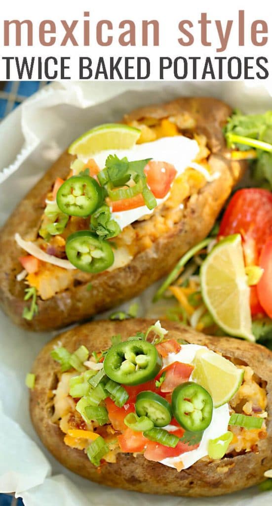 Warm baked potatoes meets tacos in this Mexican twice baked potatoes recipe that is the perfect twist on a Taco Tuesday!