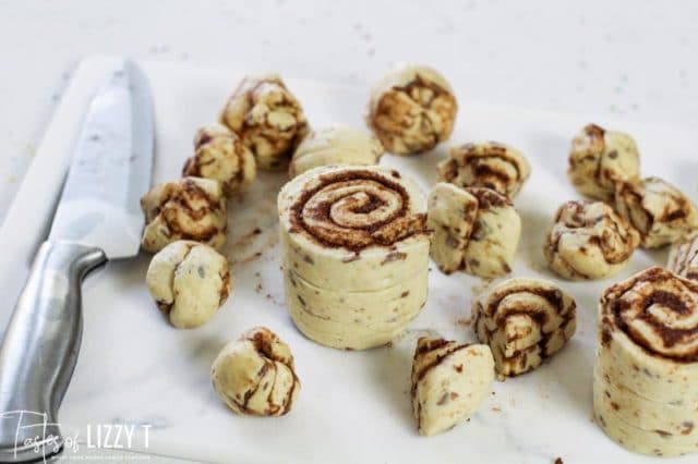 cinnamon rolls on a cutting board