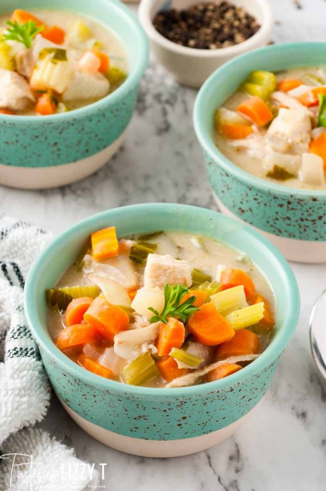 turkey soup in bowls