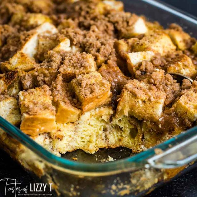 french toast casserole in a baking pan