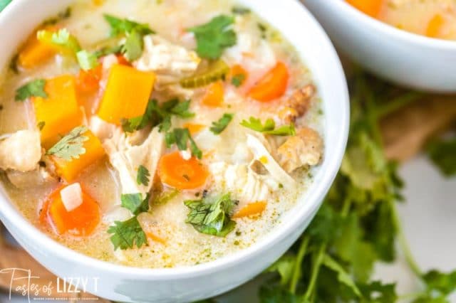 A bowl of food, with Soup and Butternut squash