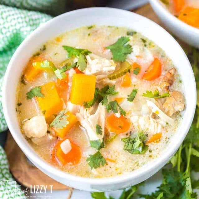 overhead view of Leftover Turkey Soup