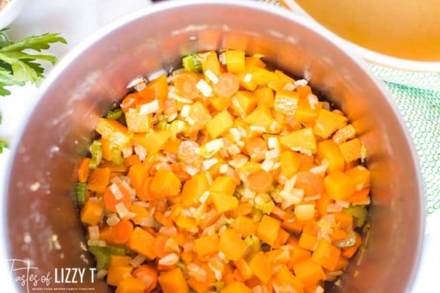 pan of soup with veggies