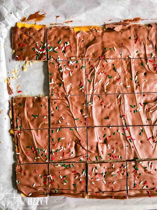 A close up of cut saltine toffee