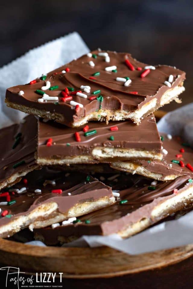 A piece of chocolate toffee on a table