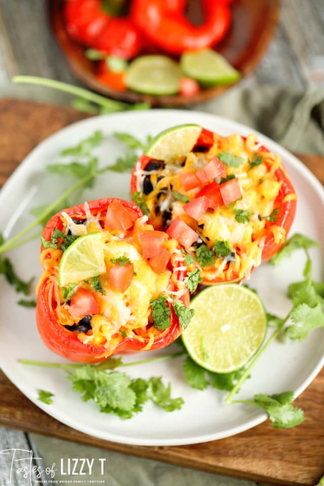 A plate of Stuffed peppers and Salad