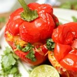 Vegetarian stuffed peppers in red bell peppers