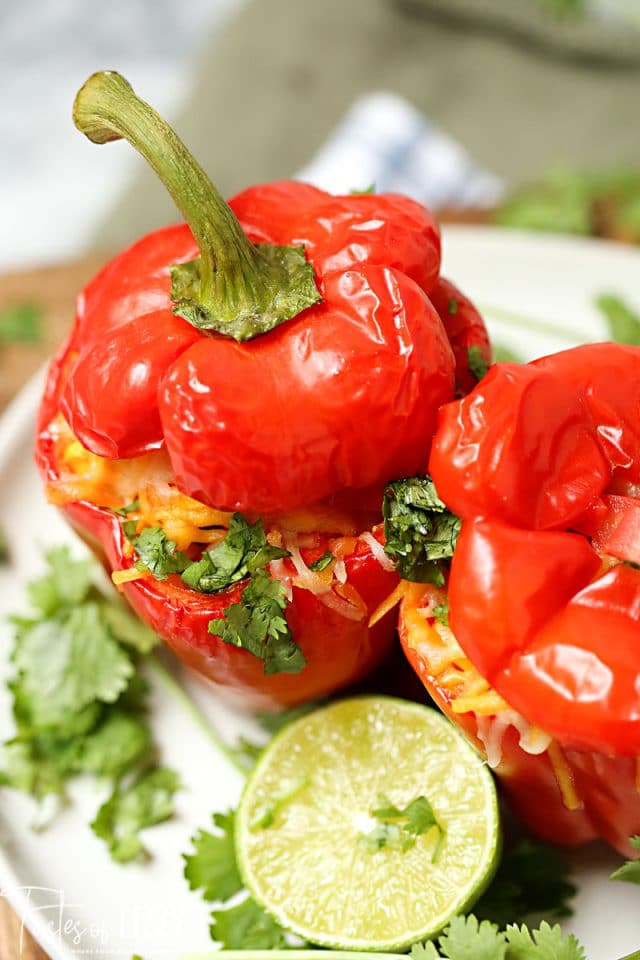 A close up of food, with Stuffed peppers