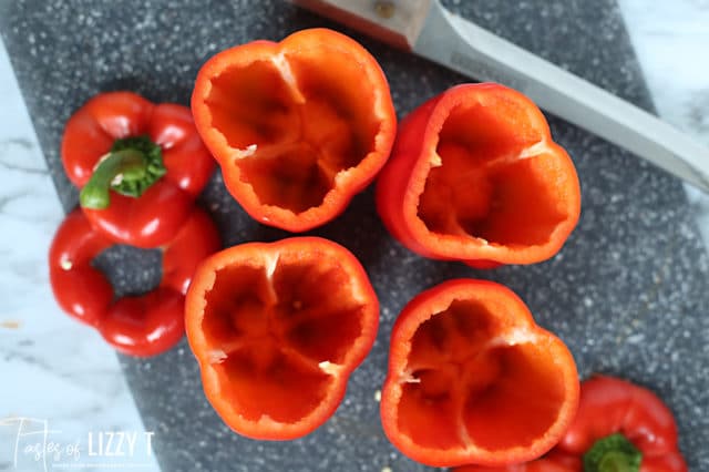 red peppers with their tops cut off