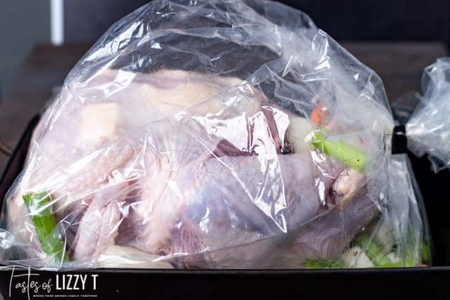 uncooked turkey in a cooking bag