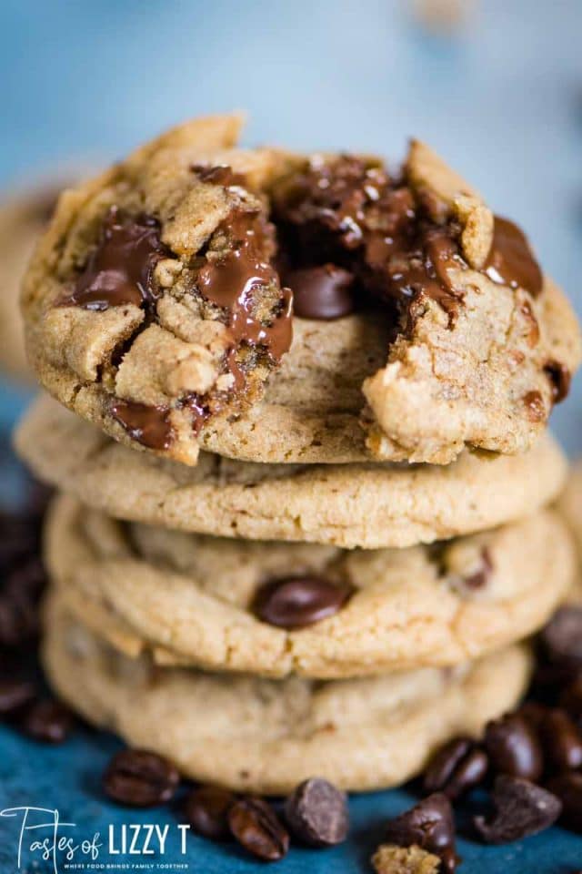 mocha chocolate chip cookies with melted chips