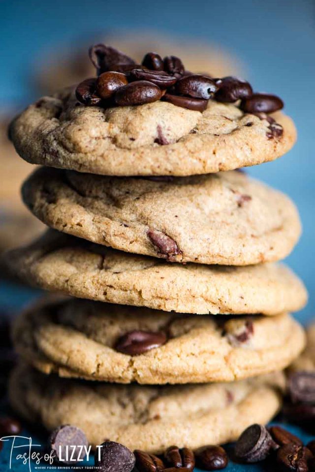 stack of mocha chocolate chip cookies