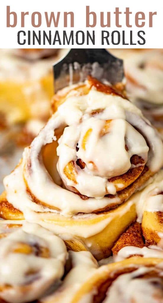 A close up of brown butter cinnamon rolls