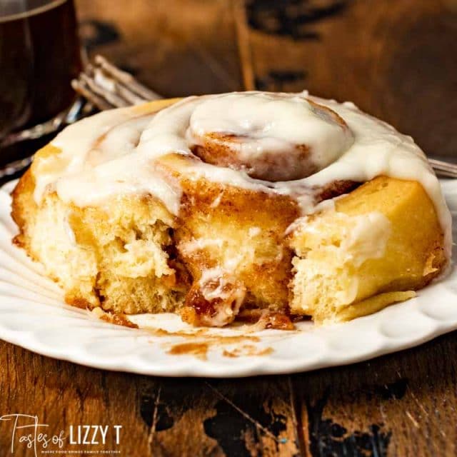 bite out of Brown Butter Cinnamon Rolls