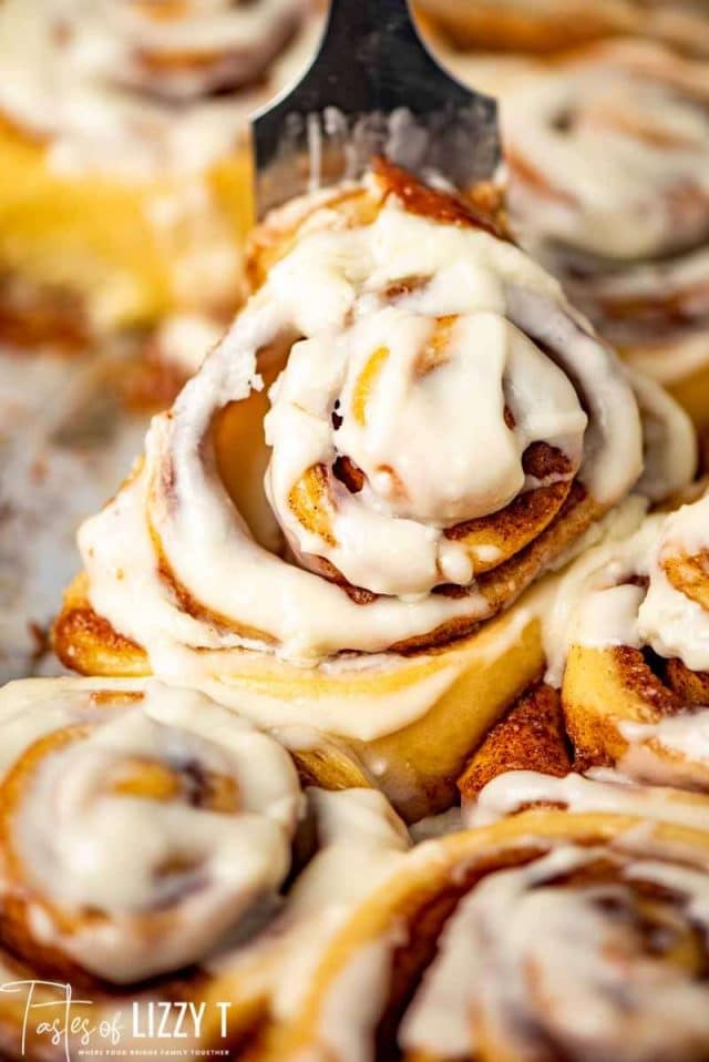 A close up of cinnamon roll
