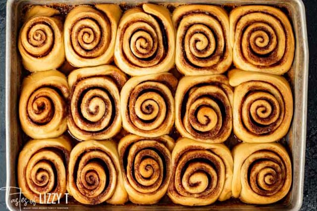 A close up of unfrosted cinnamon rolls