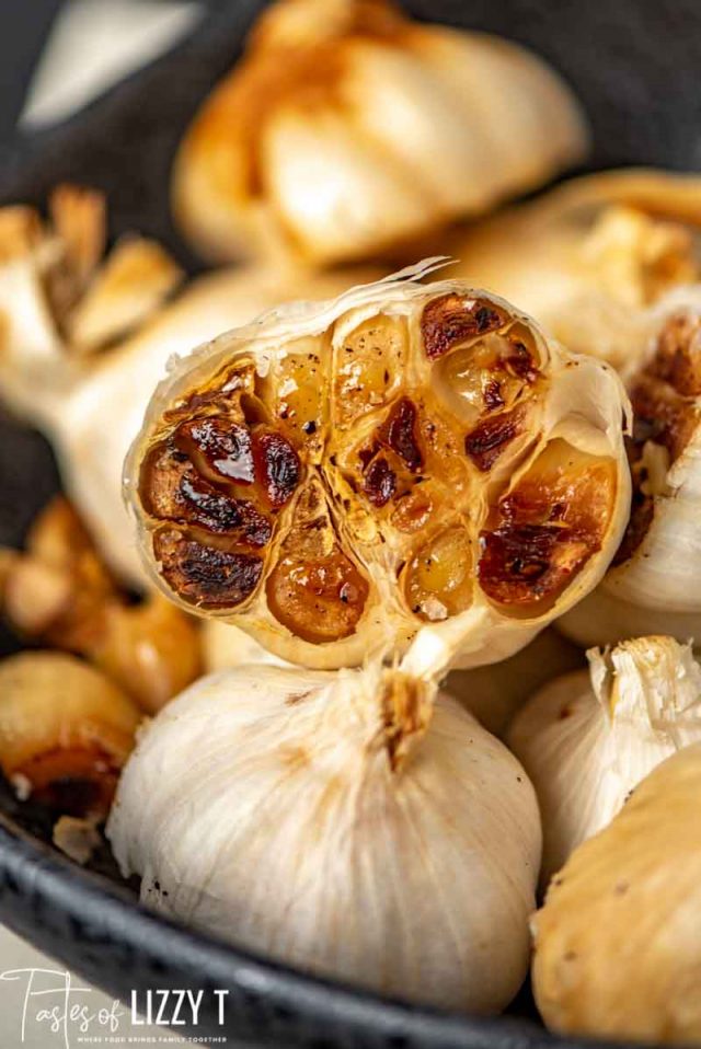A close up of roasted garlic