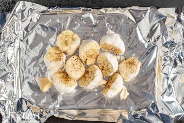 garlic on a foil lined pan